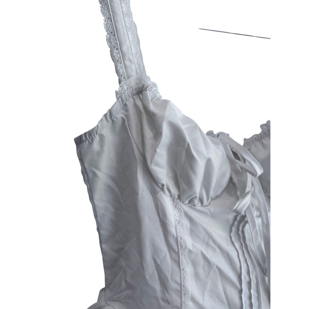 White Floral Corset Dress M Bustier Bubble Skirt Cottagecore Coquette Fit A-Line - Picture 4 of 9